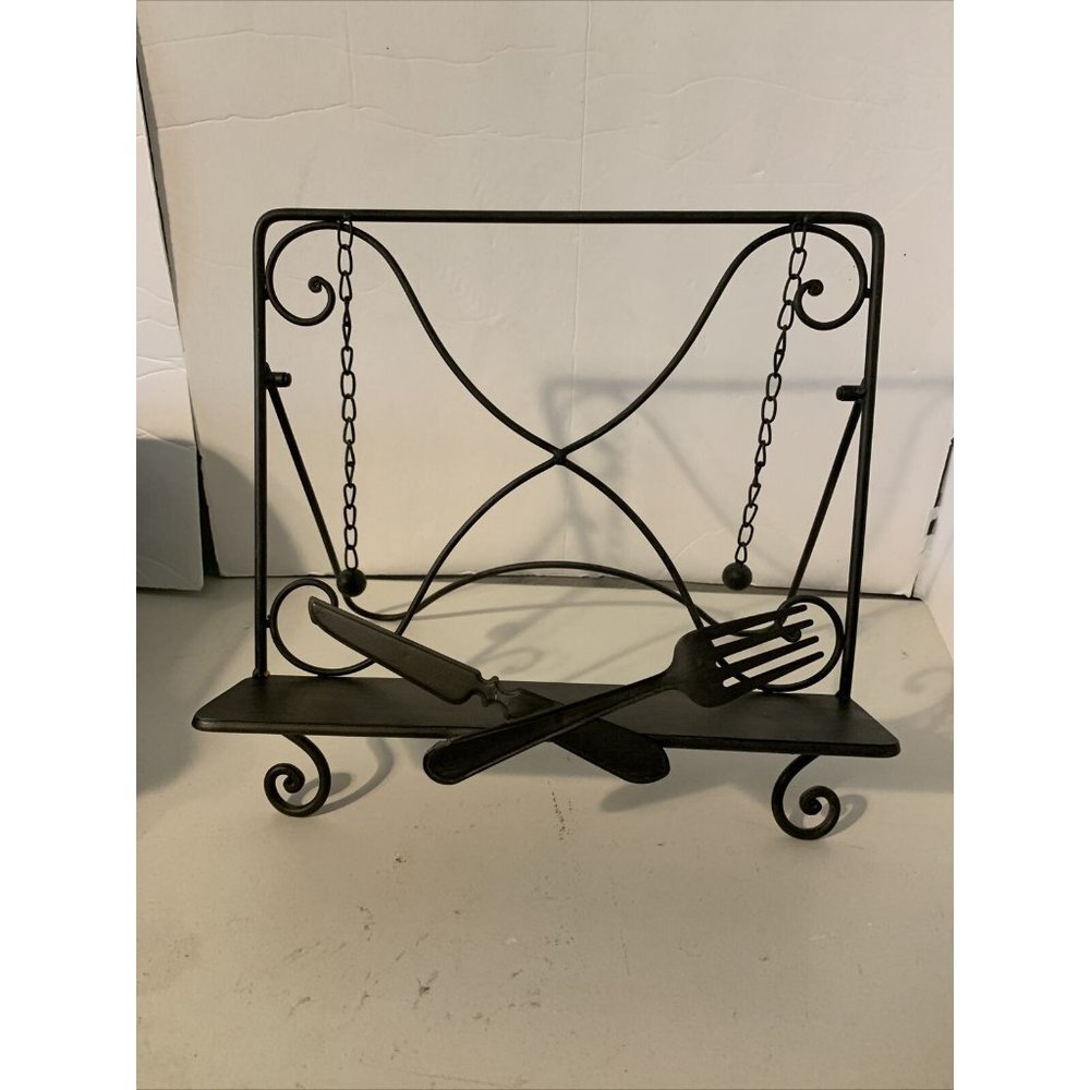 Classic Vintage Black Metal Recipe Book Holder with Folding Chain Weight